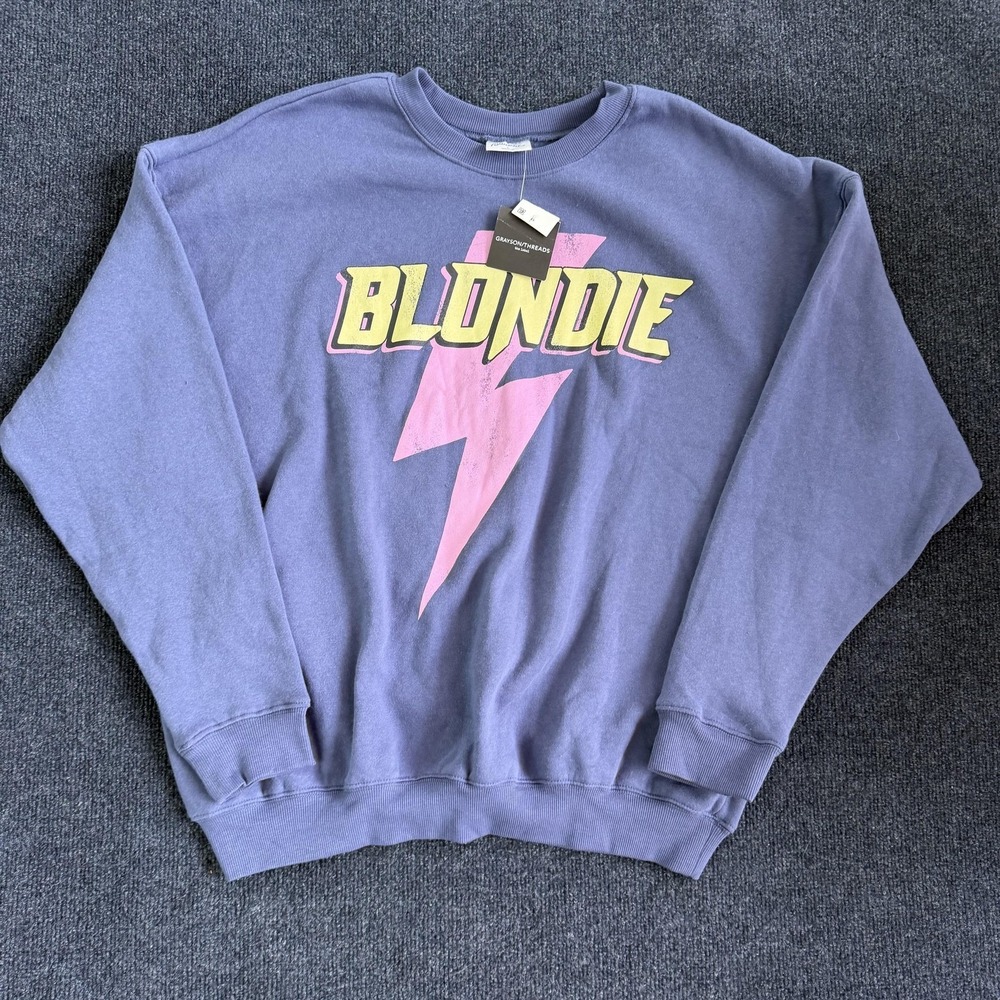 Blondie Sweatshirt Womens Large Blue Fleece Graphic Lightning Crewneck Pullover